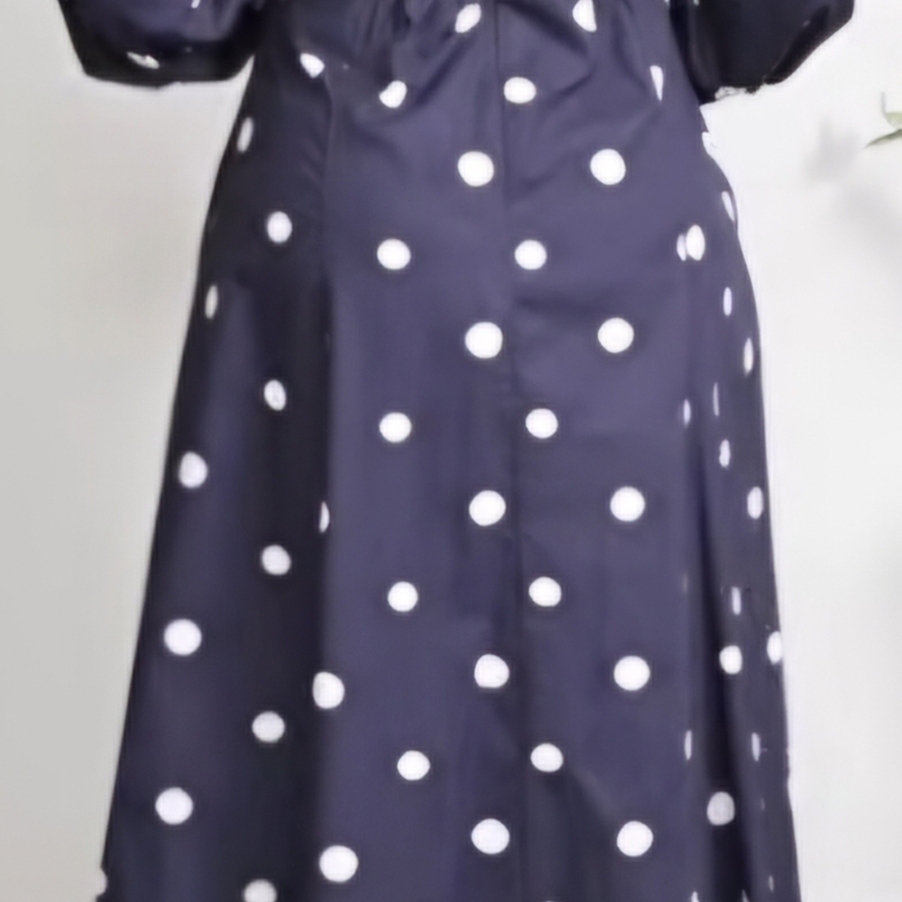 Free Assembly Cotton Polka Dot Maxi Dress Puff Sleeve Navy NWT - Picture 15 of 15